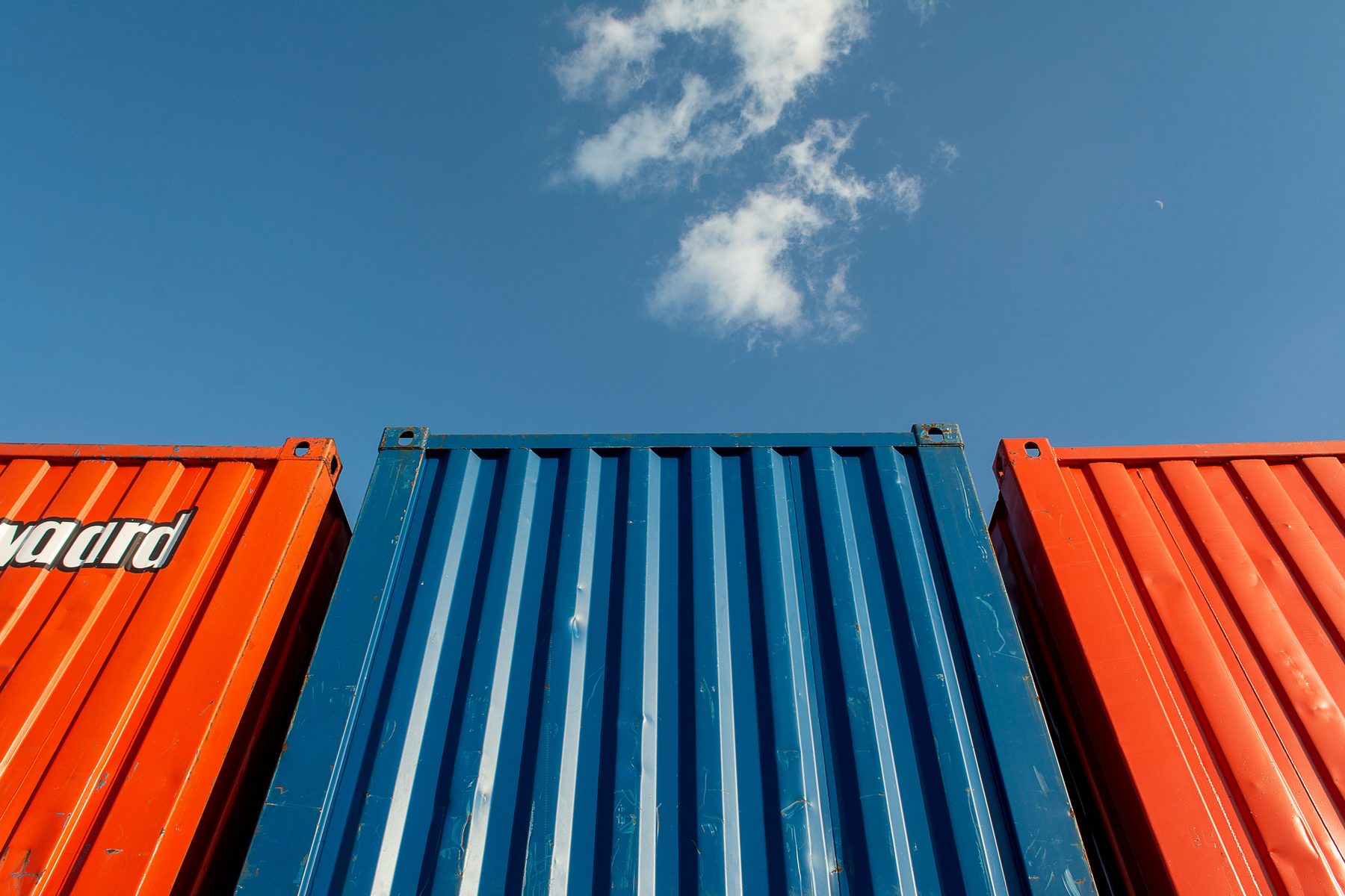 Stacked shipping containers