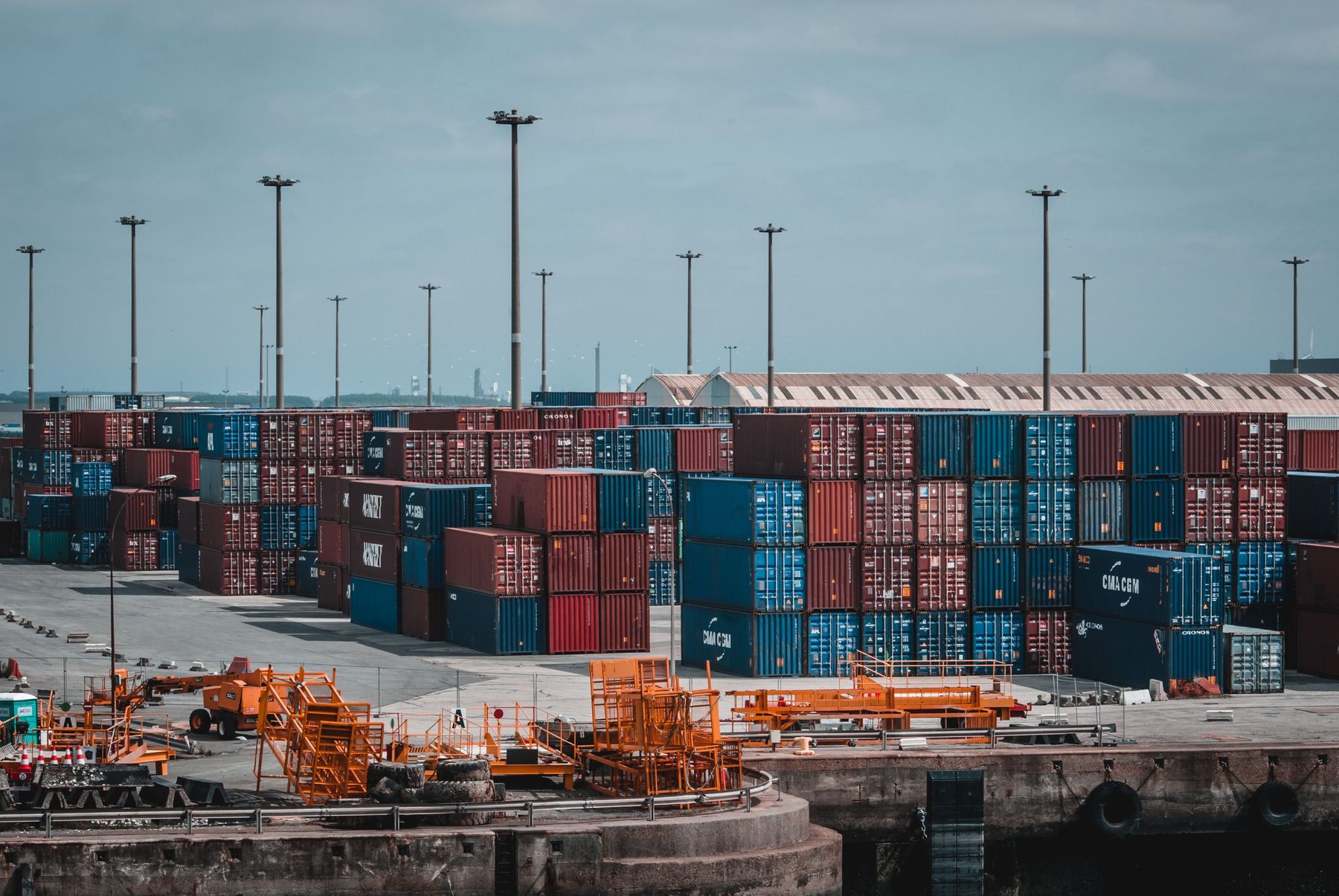 Containers at an intermodal port